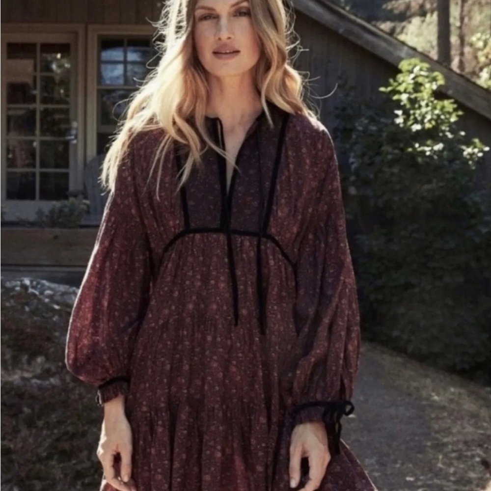 DOEN Azalea Aubergine Prairie Long Sleve Mini Dress